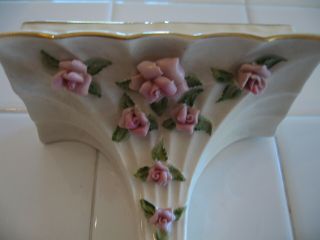 Vintage Ceramic Wall Shelf With Gold And Pink Roses By Coventry 2
