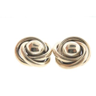 Vintage Sterling Silver Love Knot Button Earrings Taxco Ta - 160 Clip On