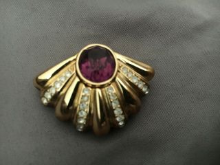 Vtg Signed Christian Dior Brooch With Pretty Purple Stone Couture Art Deco Pin