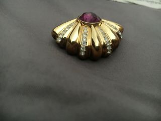 vtg signed Christian Dior brooch with pretty purple stone COUTURE ART DECO PIN 3