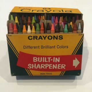 Vintage Box Of Crayola 64 Crayons With Built - In Sharpener