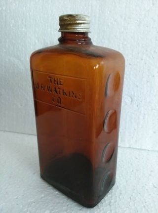 Vintage J.  R.  Watkins Amber Glass Advertising Medicine Bottle W/ Cap