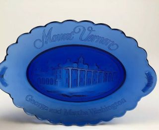 Avon - Vintage Mount Vernon George And Martha Washington Cobalt Blue Oval Plate