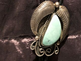Vintage Navajo Bolo Tie With Turquoise On Sterling Silver,  Has Initials F.  C. 2