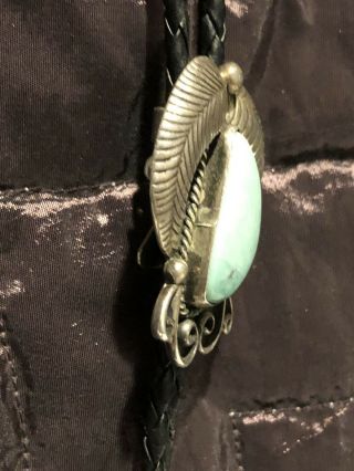 Vintage Navajo Bolo Tie With Turquoise On Sterling Silver,  Has Initials F.  C. 7