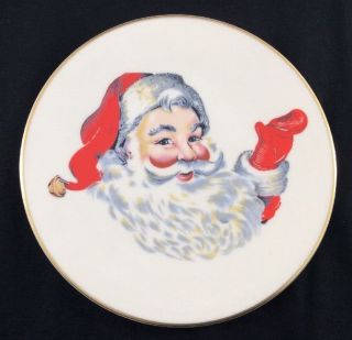 Santa Claus Vintage Cookie Plate Pickard Gold Trim Hand Decorated Christmas Usa