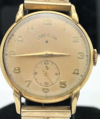 Vintage Lord Elgin Usa 556 21 Jewels 14k Gf Mens Dress Wristwatch