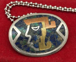 Vintage Mexico Metales Sterling Silver Brooch Pendant 925 Taxco Necklace Lapis