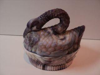 Vintage Purple And White Slag Glass,  Swan On A Nest.