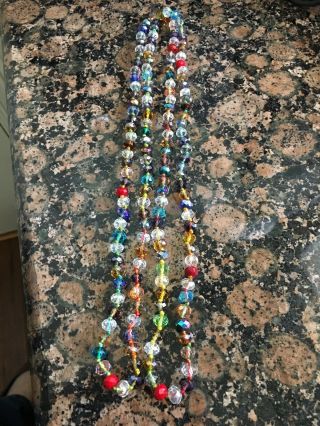 Vintage Made With Swarovski Crystal Bead Necklace Multi Facet Multi Color Strand