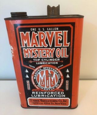 Vintage One Gallon Marvel Mystery Oil Top Cylinder Lubrication Can Tin