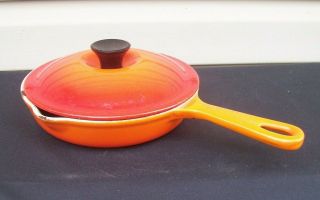 Vintage Cousances Le Creuset 7 " Orange Enameled Cast Iron Skillet 16 W/ Lid