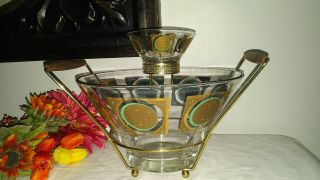 Vintage Mid Century Glass - Chip and Dip Bowls with Teak Metal Stand by Pasinski 3