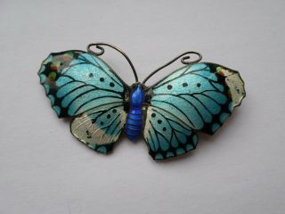 Large Vintage Sterling Silver Blue Enamel Butterfly Brooch For Repair 19.  3 Grams