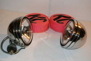 Pair Vintage Kc Driving Fog Off Road Lights W/ Pink Covers
