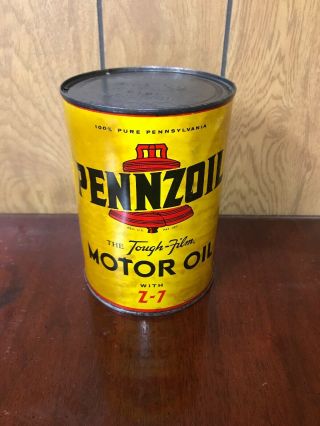 Rare Vintage Pennzoil Z - 7 Motor Oil 1 Qt Metal Oil Can Empty