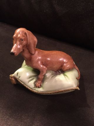 Vintage Capodimonte Italian Porcelain Dog Dachshund Figurine On Pillow