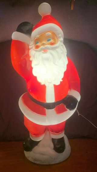 Vintage General Foam Plastics Blow Mold Waving Santa 40 " Tall Cord Bulb