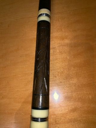 Brunswick Cue Mother Of Pearl Inlay Carved 4pc Vintage Billiard Pool 4