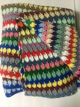 Vtg Handmade Crochet Colorful Multi Color Afghan Lap Blanket Throw 69 " X 54 "