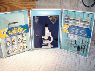 Vintage Skil Craft World Of Science Microscope Lab 450x Power Tin Box No 422 P