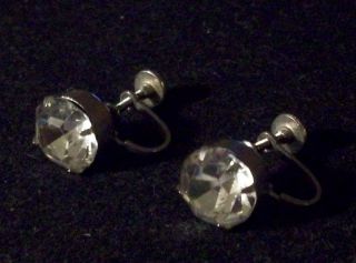 Vintage 1940 ' s? Coro Signed Silver Tn Glass? Rhinestone Solitaire SB Earrings 4