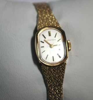 Vintage Longines Ladies Gold Tone Mesh 17 Jewel Swiss Watch w 5602 Movement 3