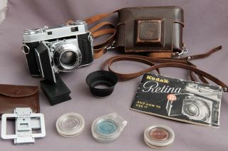 Kodak Retina Iia 35mm Rangefinder Film Camera Outfit With Xenon,  Filters,  Hood,