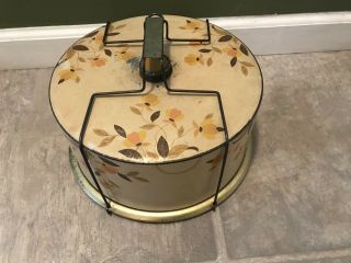 Vintage Jewel Tea Autumn Leaf Hall Metal Tin Cake Carrier Holder