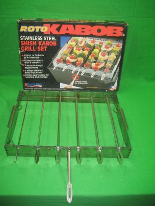 Vintage Roto Kabob Stainless Steel Shish Kabob Grill Set Kabob Skewers & Rack