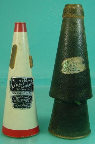 2 Vtg Humes & Berg Stone Lined Straight & Solotone Shastock Trumpet Sound Mutes