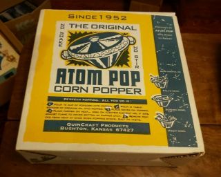 Vintage Atom Pop Corn Popper " No Shake No Stir " Stove Top Made In Bushton,  Ks