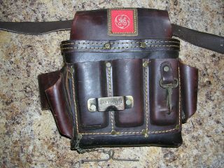 Vintage Ge General Electric Leather Lineman Electric Tool Bag Belt Brown