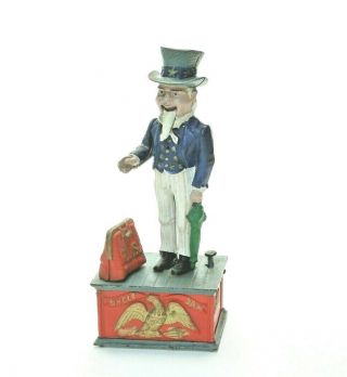 Vintage Cast Iron Uncle Sam Mechanical Coin Bank Aa2a1907