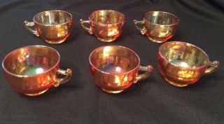 Vtg.  Jeannette Glass Marigold Carnival Glass Christmas Egg Nog Set Bowl & 6 Cups 3