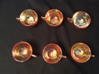 Vtg.  Jeannette Glass Marigold Carnival Glass Christmas Egg Nog Set Bowl & 6 Cups 4