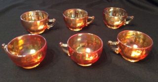 Vtg.  Jeannette Glass Marigold Carnival Glass Christmas Egg Nog Set Bowl & 6 Cups 5