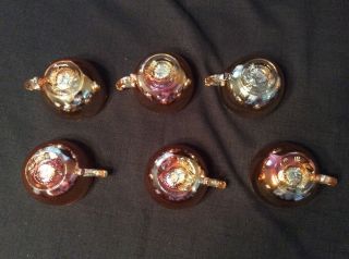Vtg.  Jeannette Glass Marigold Carnival Glass Christmas Egg Nog Set Bowl & 6 Cups 6