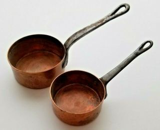 Solid Copper Sauce Pan Style Vintage Made Measuring Cups Or Salesman Samples H