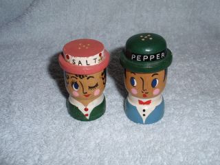 Vintage Wooden Man And Woman Salt & Pepper Shakers Japan