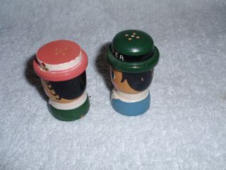 Vintage Wooden Man and Woman Salt & Pepper Shakers Japan 2