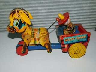 Vintage 1955 Fisher Price 166 13 1/2 " Long " Bucky Burro " Pull Toy Fair Cond.