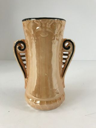 Vintage Czechoslovakia Two Handle Vase Lusterware Porcelain Gold W/black 22