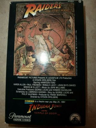 Vintage Raiders Of The Lost Ark Beta Video Cassette Not Vhs