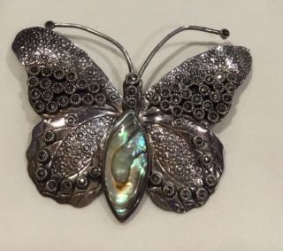 Vintage Thai 925 Stamped Butterfly With Abalone Inlay Pin Pendant