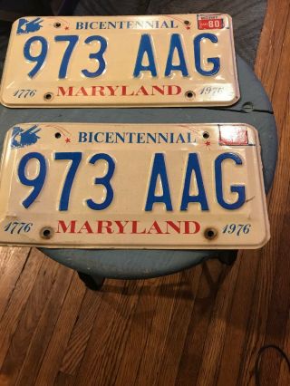 Pair 2 Maryland Bicentennial License Plate Set 