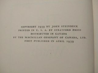 The Grapes of Wrath by John Steinbeck True 1st Edition,  April 1939 FINE 5