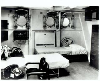 1965 Vintage Photo Captain Cabin Room On Uss Wasp Cv - 18 Us Navy Aircraft Carrier