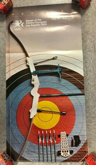 1984 Vintage Los Angeles Summer Olympics Poster Field Archery 36x18 "