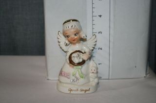 Vintage April Angel of the Month Figurine Holding Eggs Gold Accent Easter Bunny 4